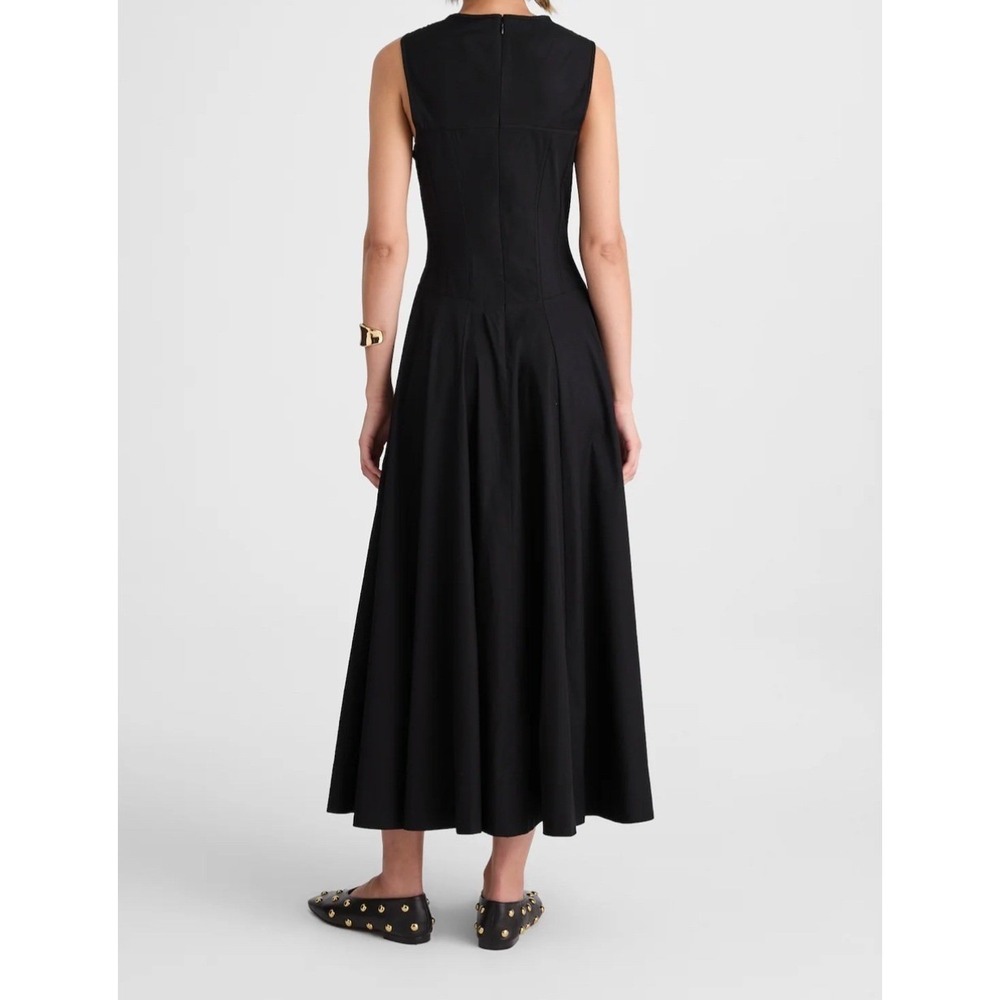 Madewell V-Neck Circle Seamed Maxi Dress True Black Sleeveless Cotton 00 NW050 - Picture 3 of 13